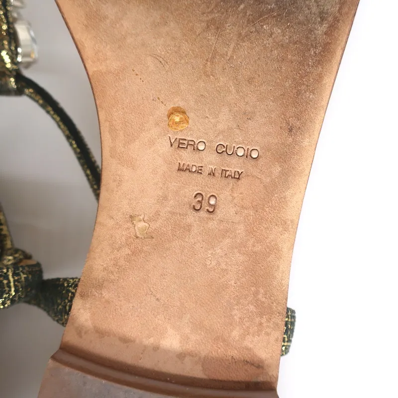 Giuseppe Zanotti Crystal-Embellished T-Strap Sandals Gold Metallic Suede Size 39