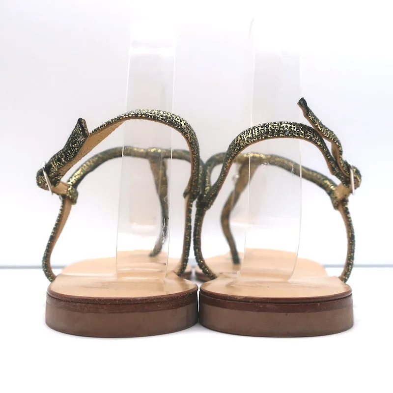 Giuseppe Zanotti Crystal-Embellished T-Strap Sandals Gold Metallic Suede Size 39