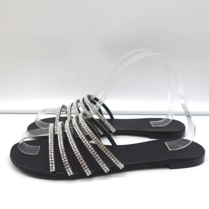 Giuseppe Zanotti Michela Crystal-Embellished Slide Sandals Black Size 38.5