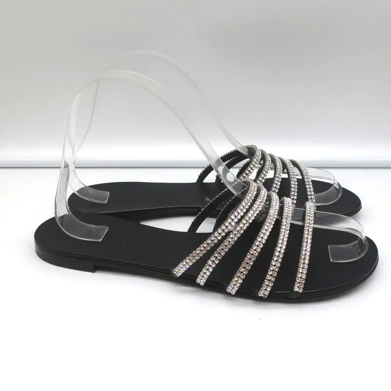 Giuseppe Zanotti Michela Crystal-Embellished Slide Sandals Black Size 38.5