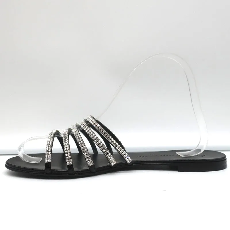 Giuseppe Zanotti Michela Crystal-Embellished Slide Sandals Black Size 38.5