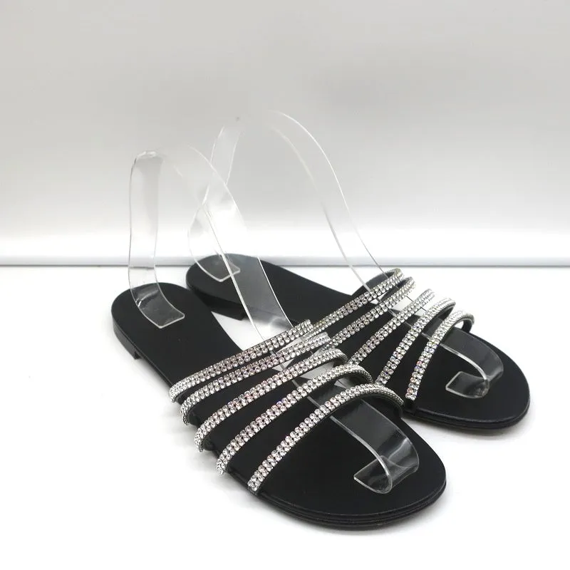 Giuseppe Zanotti Michela Crystal-Embellished Slide Sandals Black Size 38.5