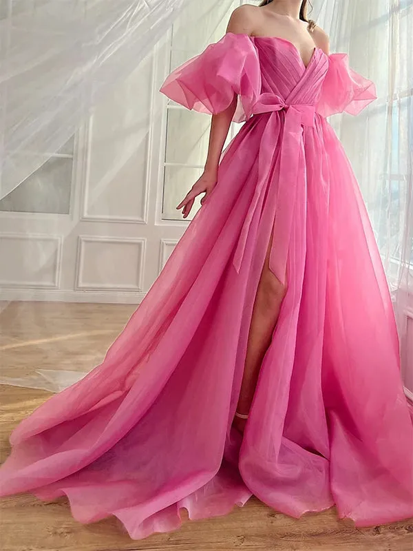 Gorgeous Off Shoulder Side Slit A-line Long Prom Dress Online, OL265
