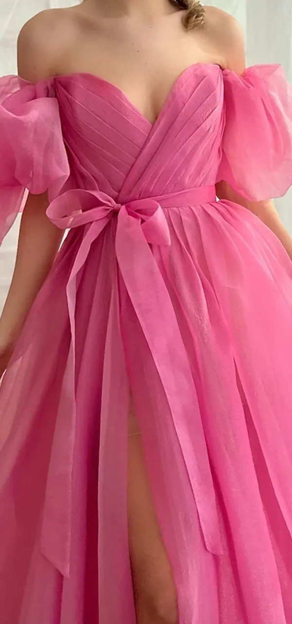 Gorgeous Off Shoulder Side Slit A-line Long Prom Dress Online, OL265