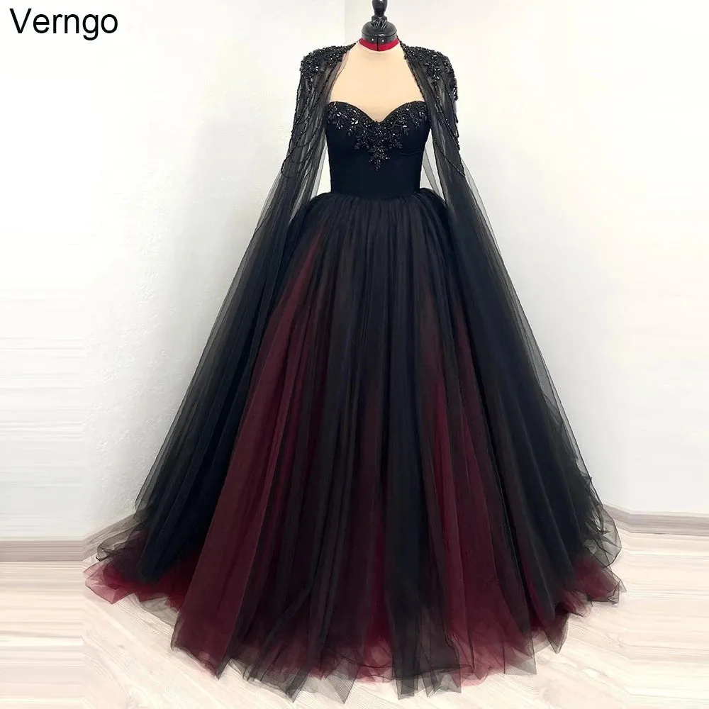 Gothic Black Wedding Dress Sweetheart Beadings Bride Dress