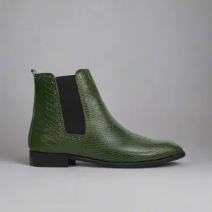 Green Croc Print Leather Amarante Slip On Boots - Boots