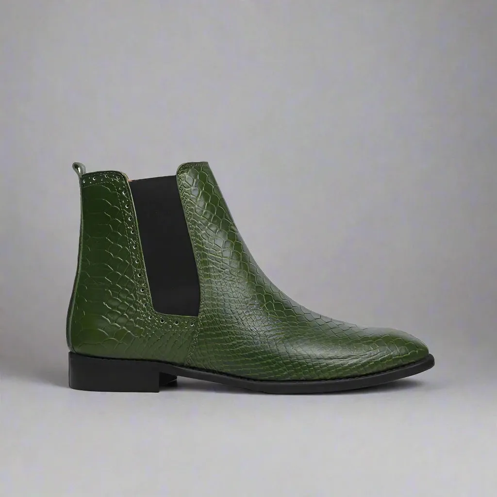 Green Croc Print Leather Amarante Slip On Boots - Boots