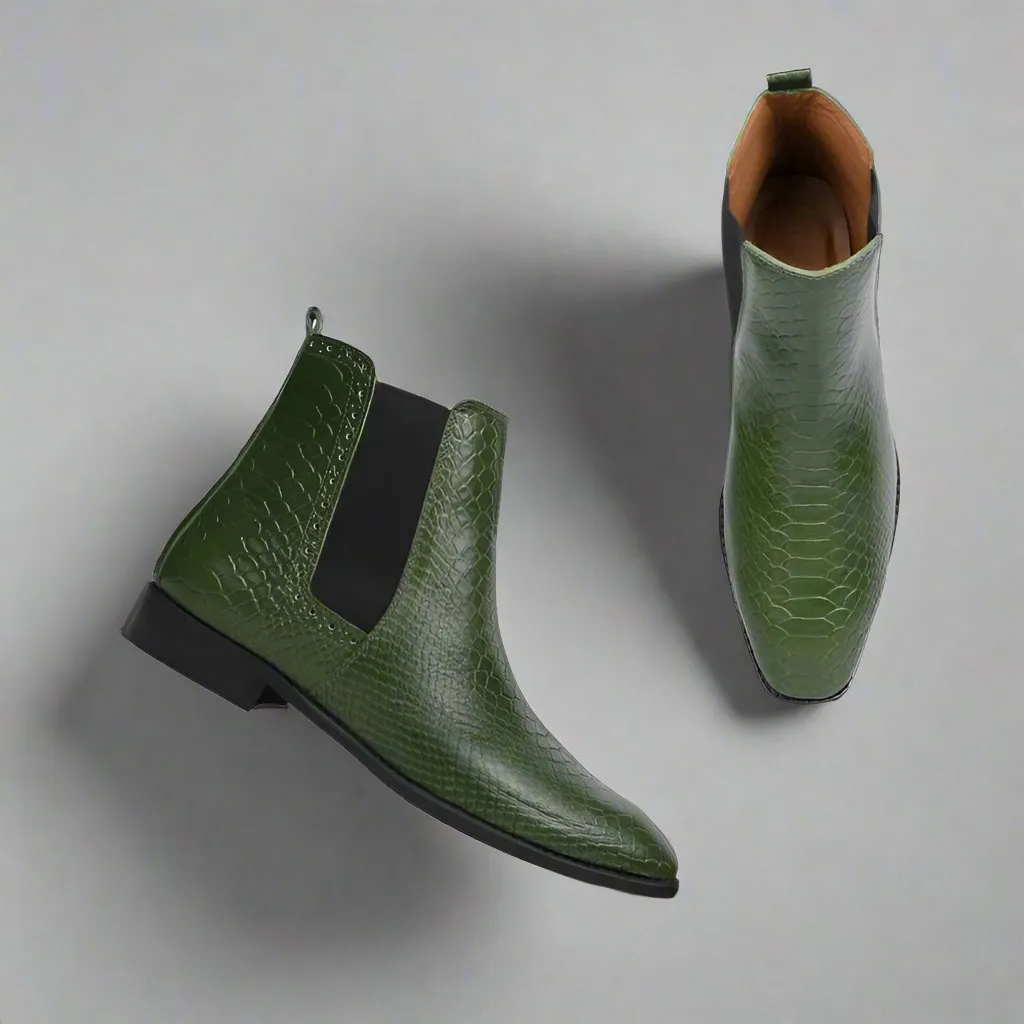 Green Croc Print Leather Amarante Slip On Boots - Boots