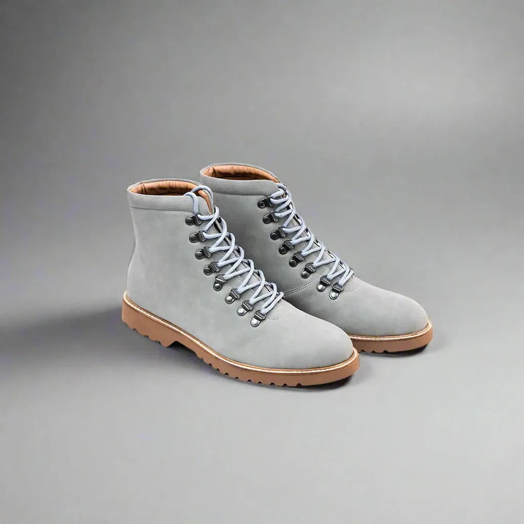 Grey Suede Leather Anima Ankle Rugged Lace Up Combat Hiking Boots with Chunky Track Sole - Boots