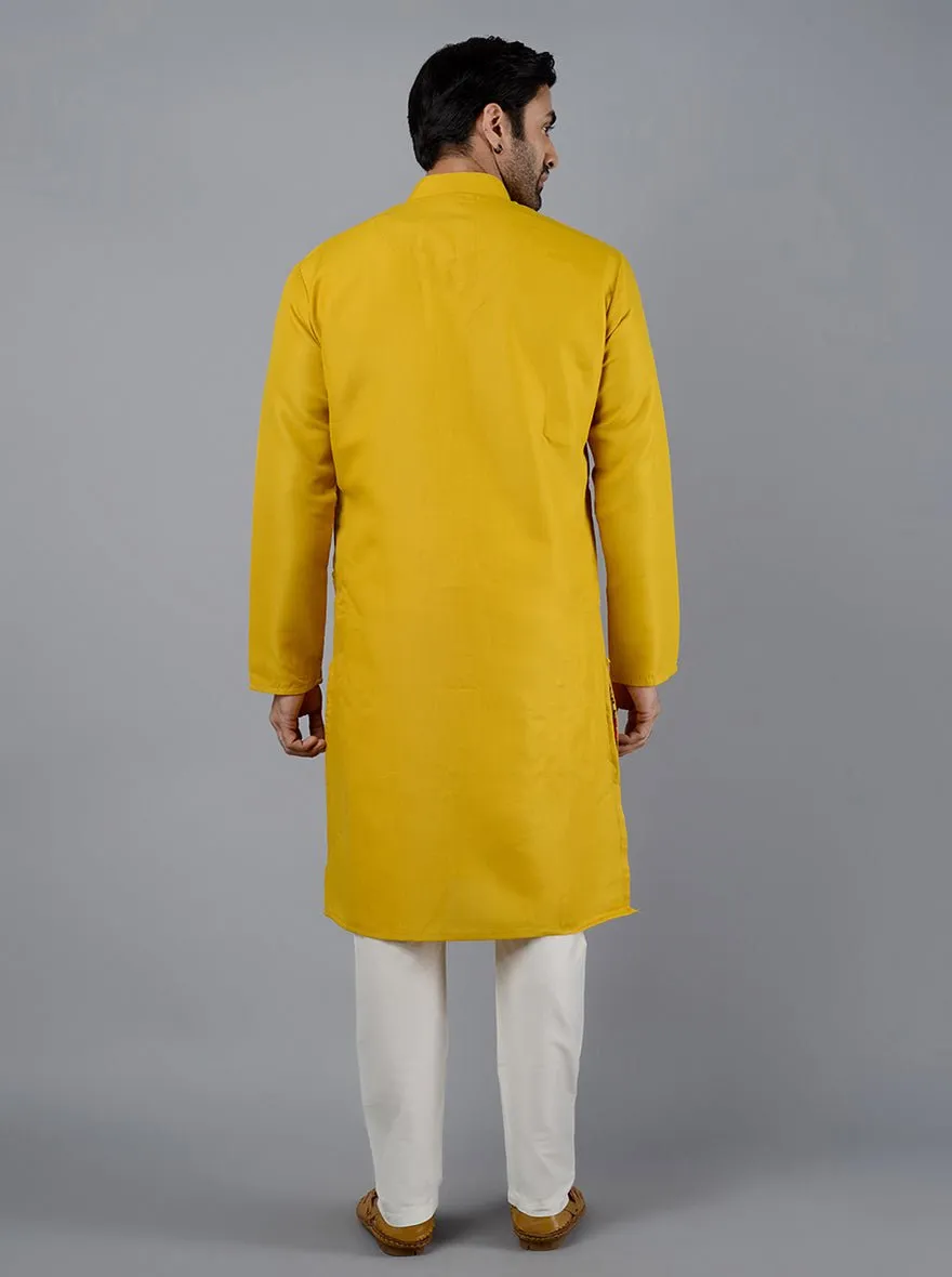 Haldi Yellow Solid Cotton Blend Kurta | The Kurta Company