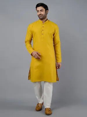 Haldi Yellow Solid Cotton Blend Kurta | The Kurta Company