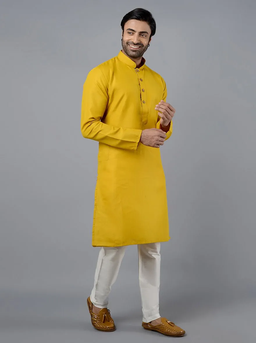 Haldi Yellow Solid Cotton Blend Kurta | The Kurta Company