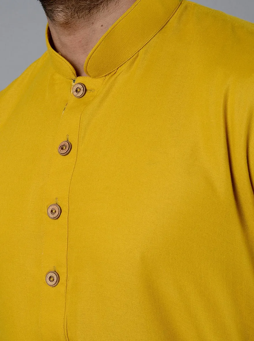 Haldi Yellow Solid Cotton Blend Kurta | The Kurta Company