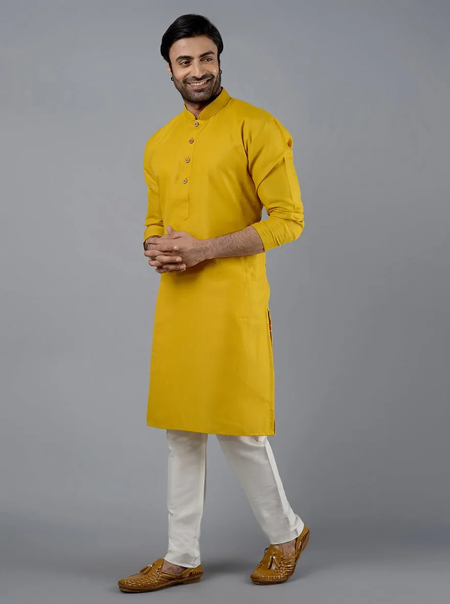 Haldi Yellow Solid Cotton Blend Kurta | The Kurta Company
