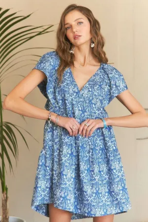 Hazel Blues® |  ADORA Printed V-Neck Ruffle Sleeve Mini Dress
