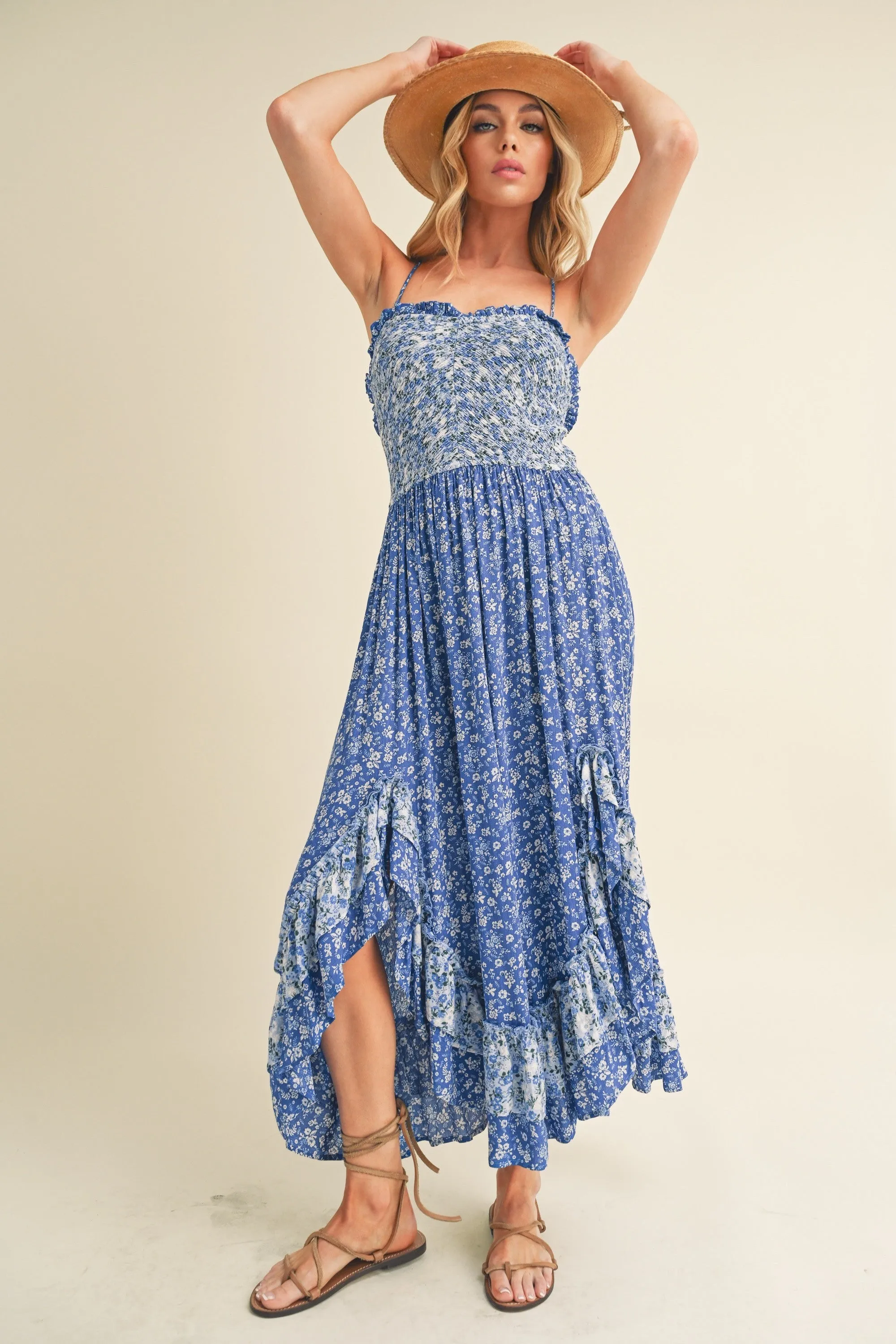 Hazel Blues® |  Aemi   Co Ditsy Floral Ruffled Hem Maxi Cami Dress