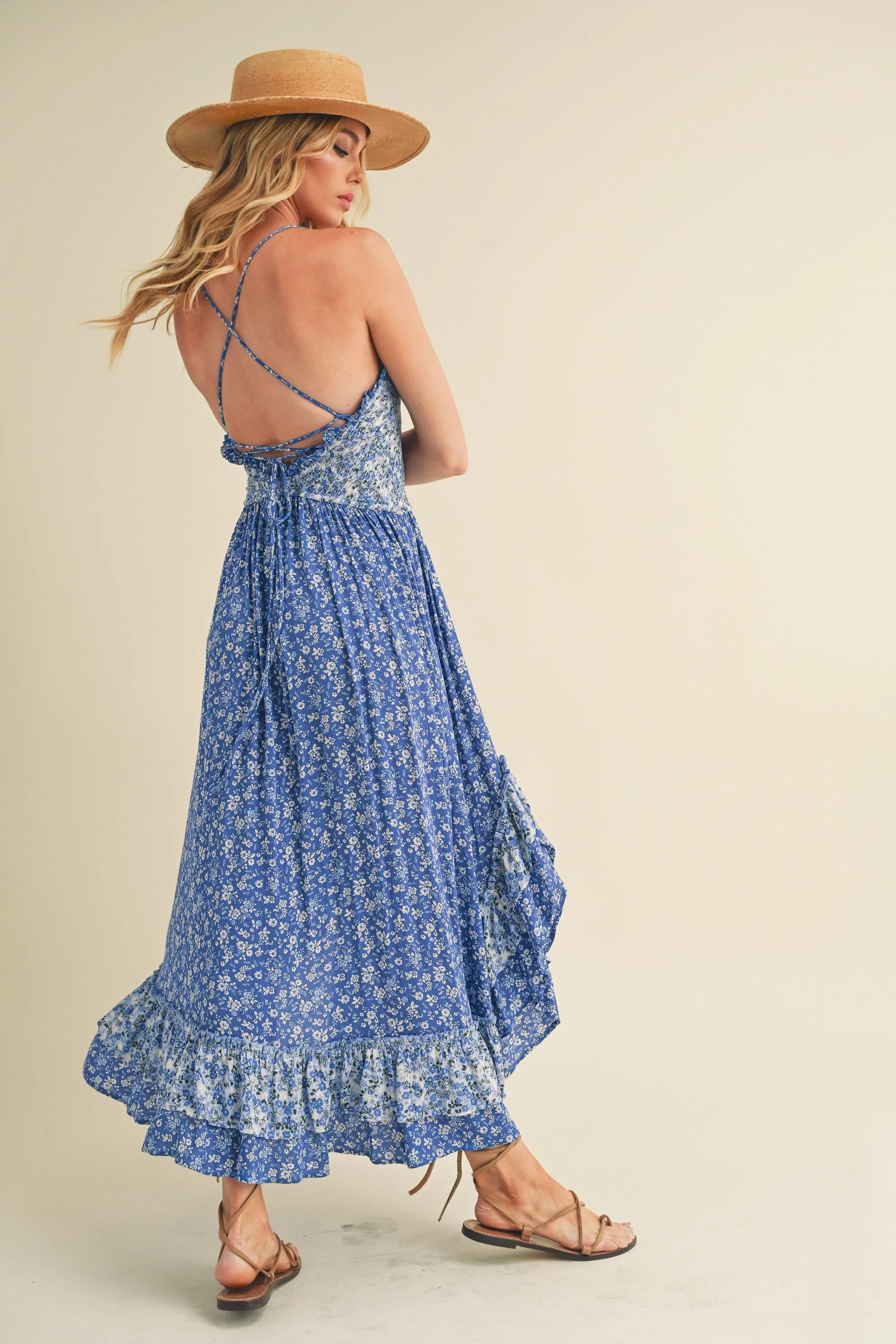 Hazel Blues® |  Aemi   Co Ditsy Floral Ruffled Hem Maxi Cami Dress
