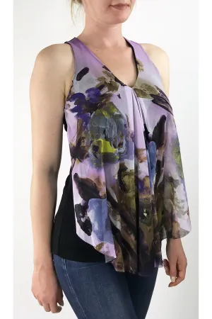 HOPE Sleeveless V-Neck Print Mesh Top with Flyaway