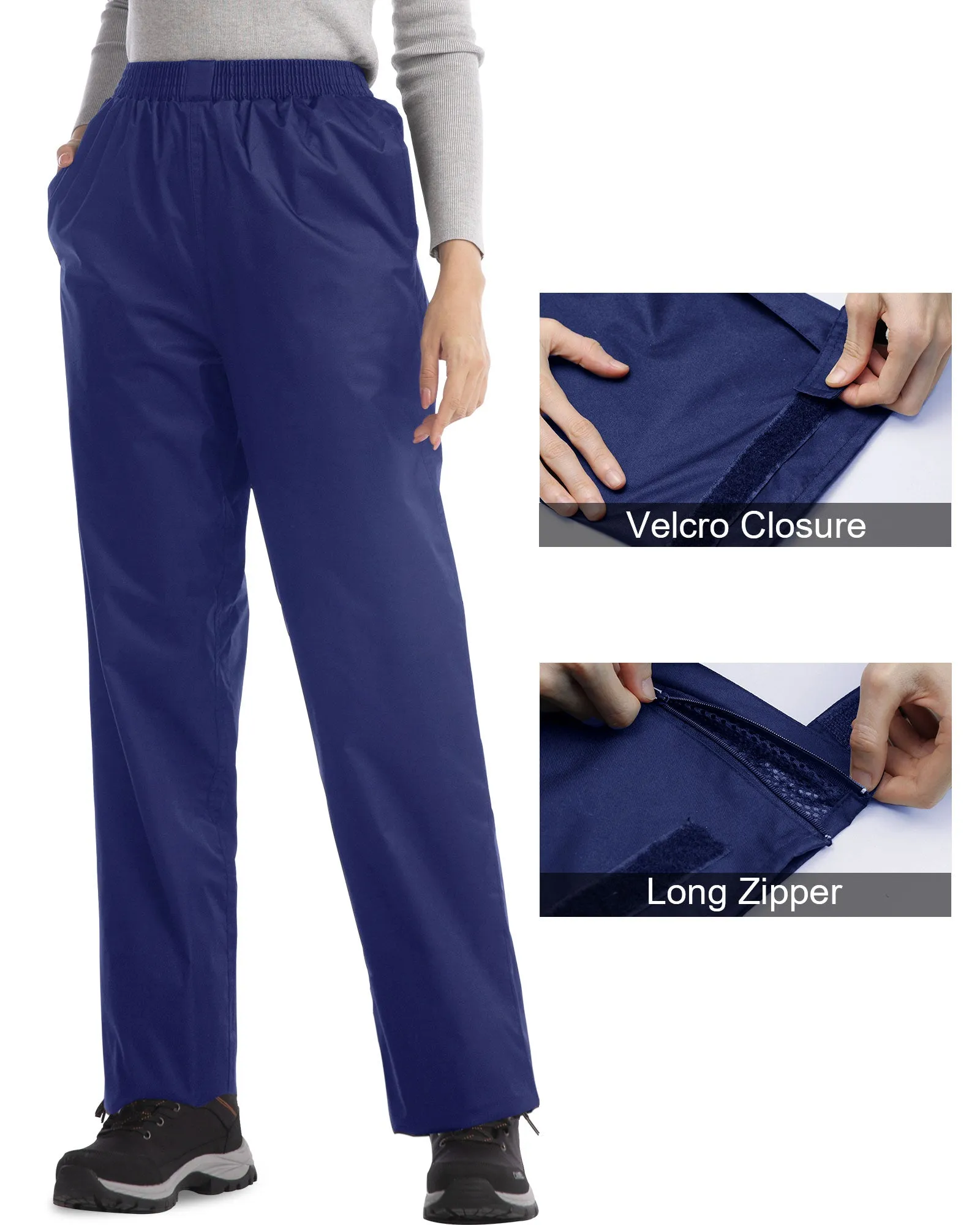 iCreek Women's Rain Pants Waterproof Hiking Pants Windproof Lightweight Over Pants Work Rain Outdoor for Golf, Fishing(Blue With Pocket)