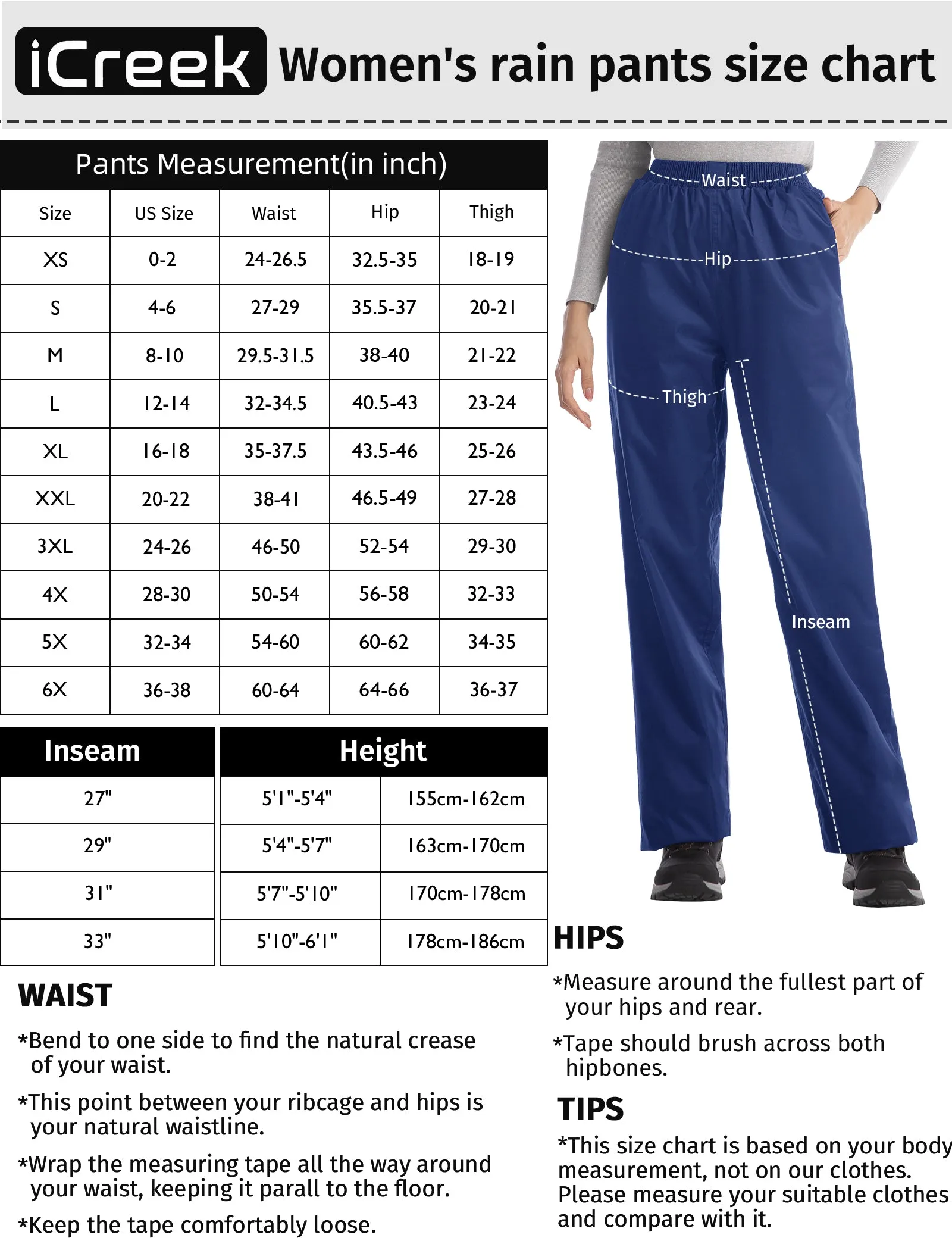 iCreek Women's Rain Pants Waterproof Hiking Pants Windproof Lightweight Over Pants Work Rain Outdoor for Golf, Fishing(Blue With Pocket)