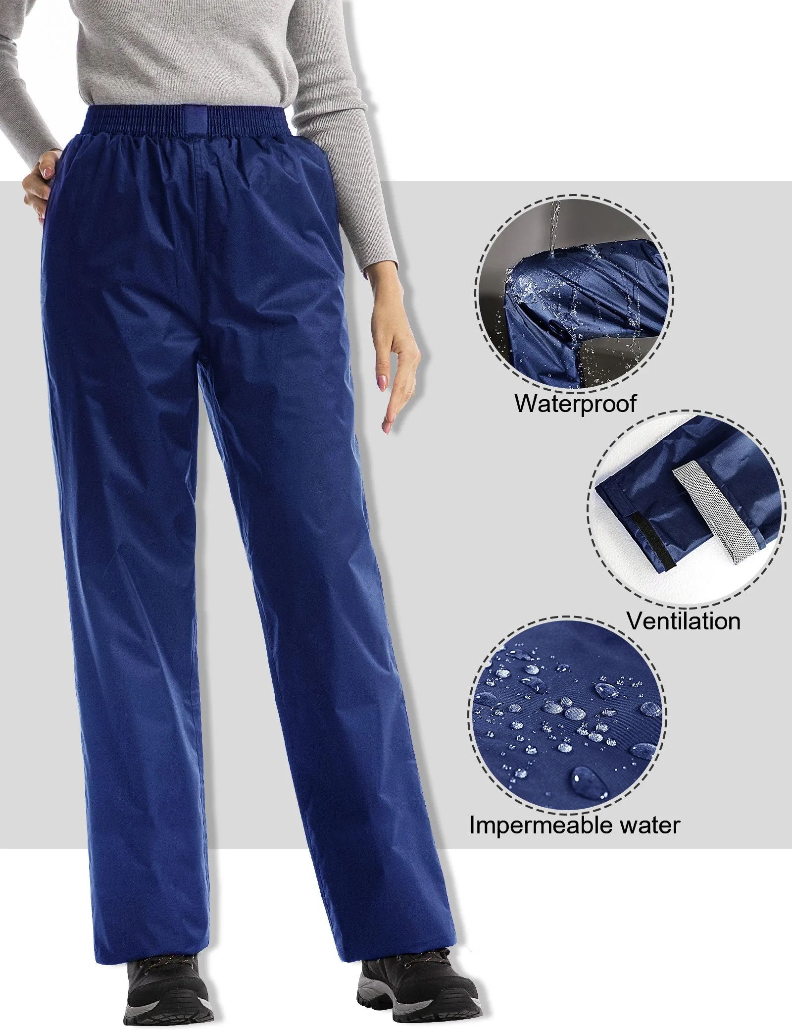 iCreek Women's Rain Pants Waterproof Hiking Pants Windproof Lightweight Over Pants Work Rain Outdoor for Golf, Fishing(Blue With Pocket)