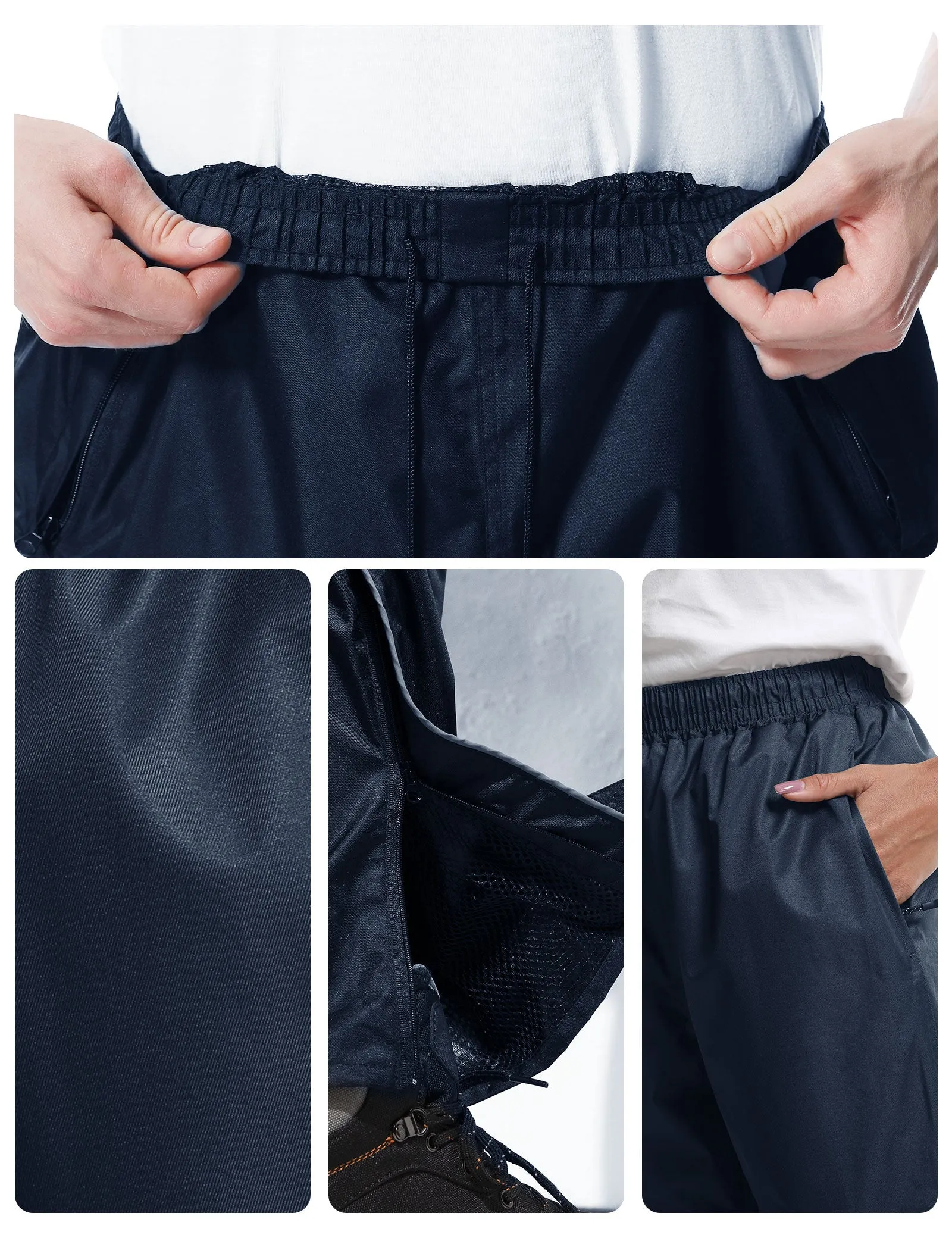 iCreek Women's Rain Pants Waterproof Hiking Pants Windproof Lightweight Over Pants Work Rain Outdoor for Golf, Fishing(Navy Blue With Zipper pocket)