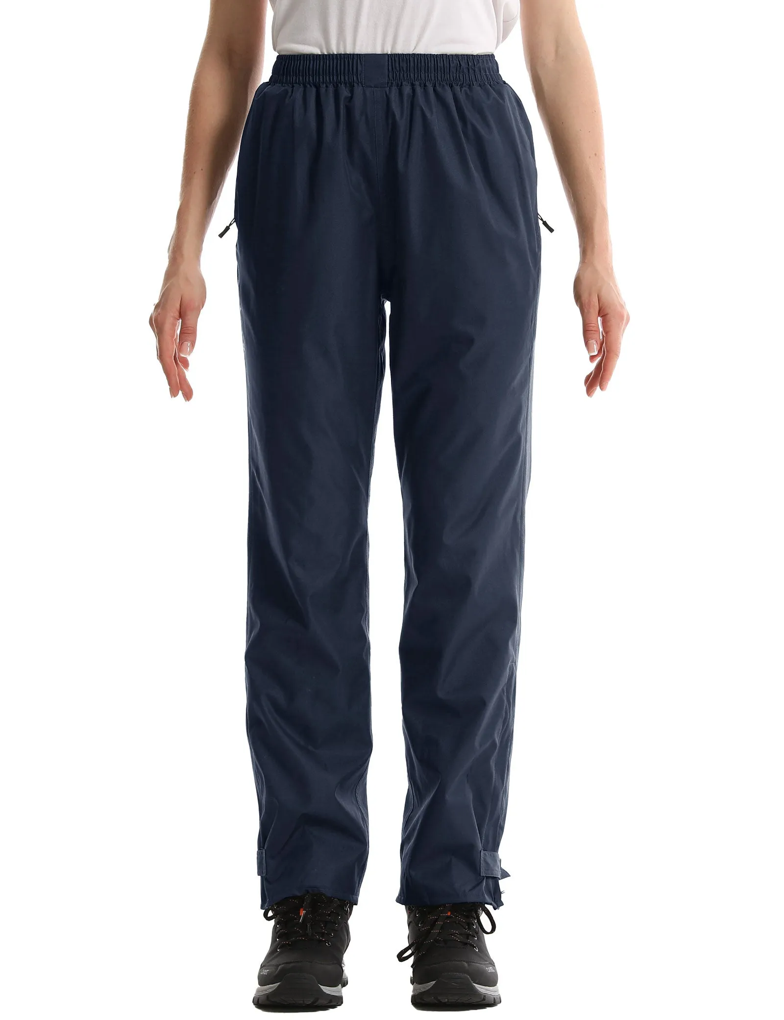 iCreek Women's Rain Pants Waterproof Hiking Pants Windproof Lightweight Over Pants Work Rain Outdoor for Golf, Fishing(Navy Blue With Zipper pocket)