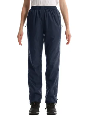 iCreek Women's Rain Pants Waterproof Hiking Pants Windproof Lightweight Over Pants Work Rain Outdoor for Golf, Fishing(Navy Blue With Zipper pocket)