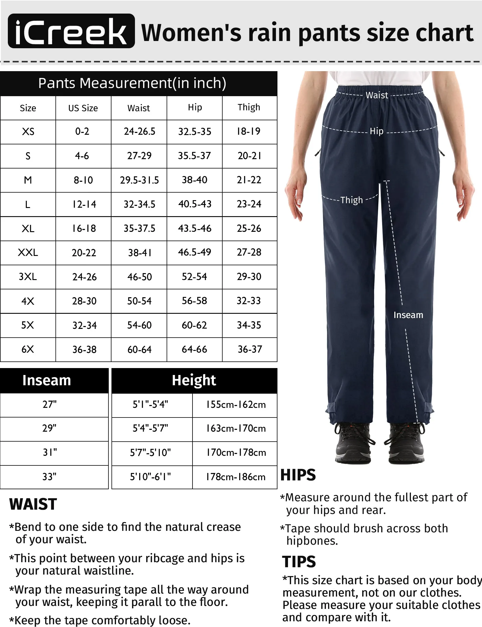 iCreek Women's Rain Pants Waterproof Hiking Pants Windproof Lightweight Over Pants Work Rain Outdoor for Golf, Fishing(Navy Blue With Zipper pocket)