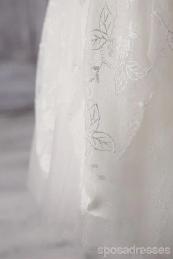 Ivory Cute Lace Tulle Flower Girl Dresses, V-back Cap Sleeve Little Girl Dresses, FG054