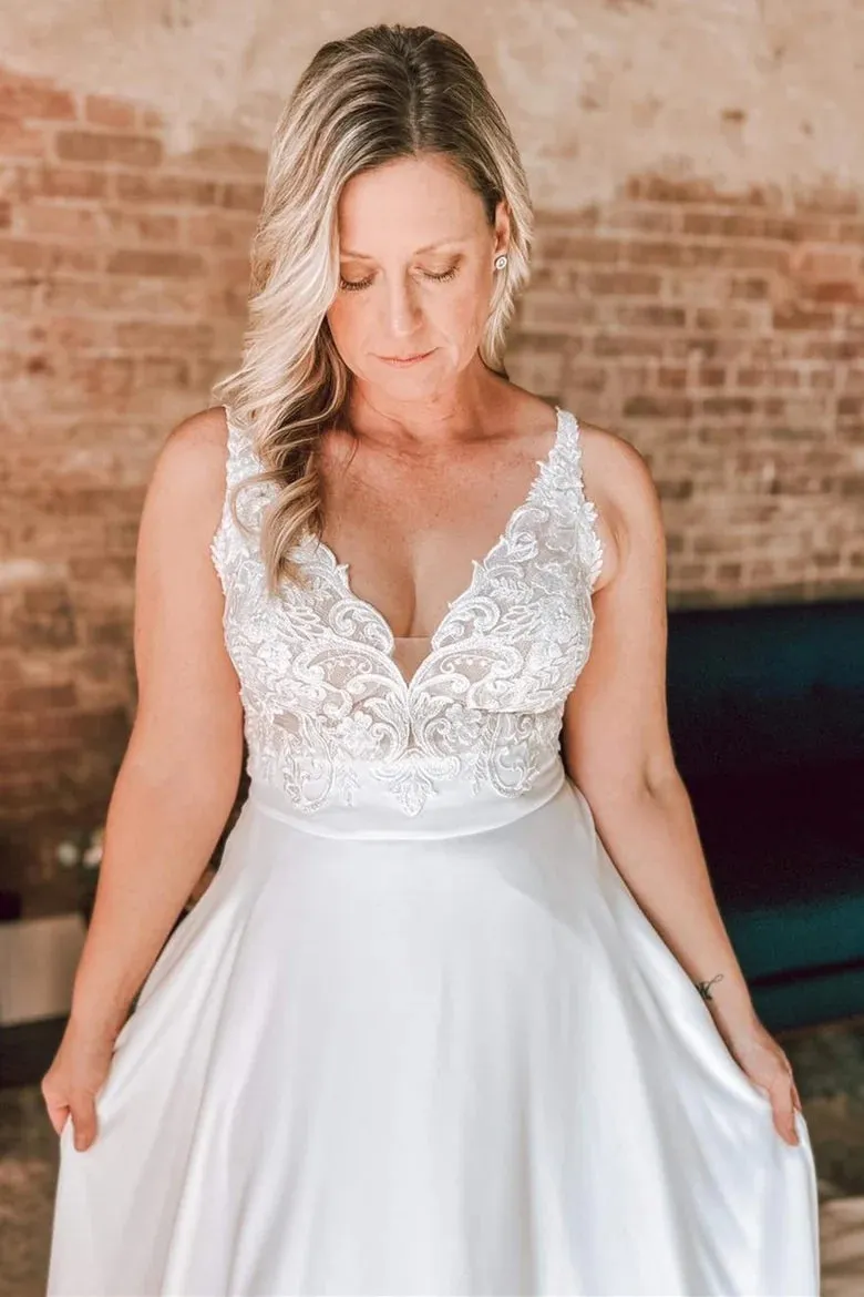 Ivory Floral Lace Open Back Long Bridal Gown Wedding Dresses TN392