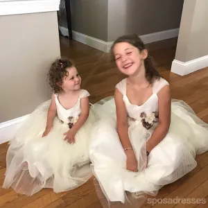 Ivory Tulle Flower Belt Flower Girl Dresses, Popular Little Girl Dresses, FG016