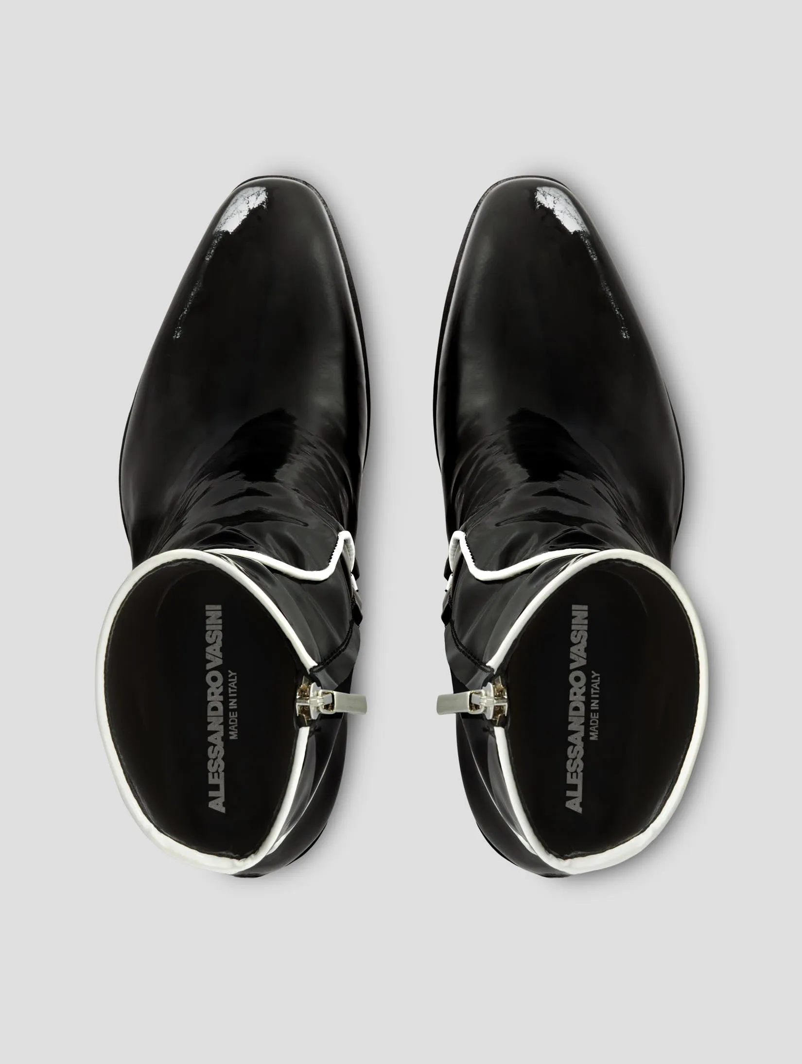 JANIS  80MM DECO ANKLE BOOT IN BLACK WHITE PATENT- Woman