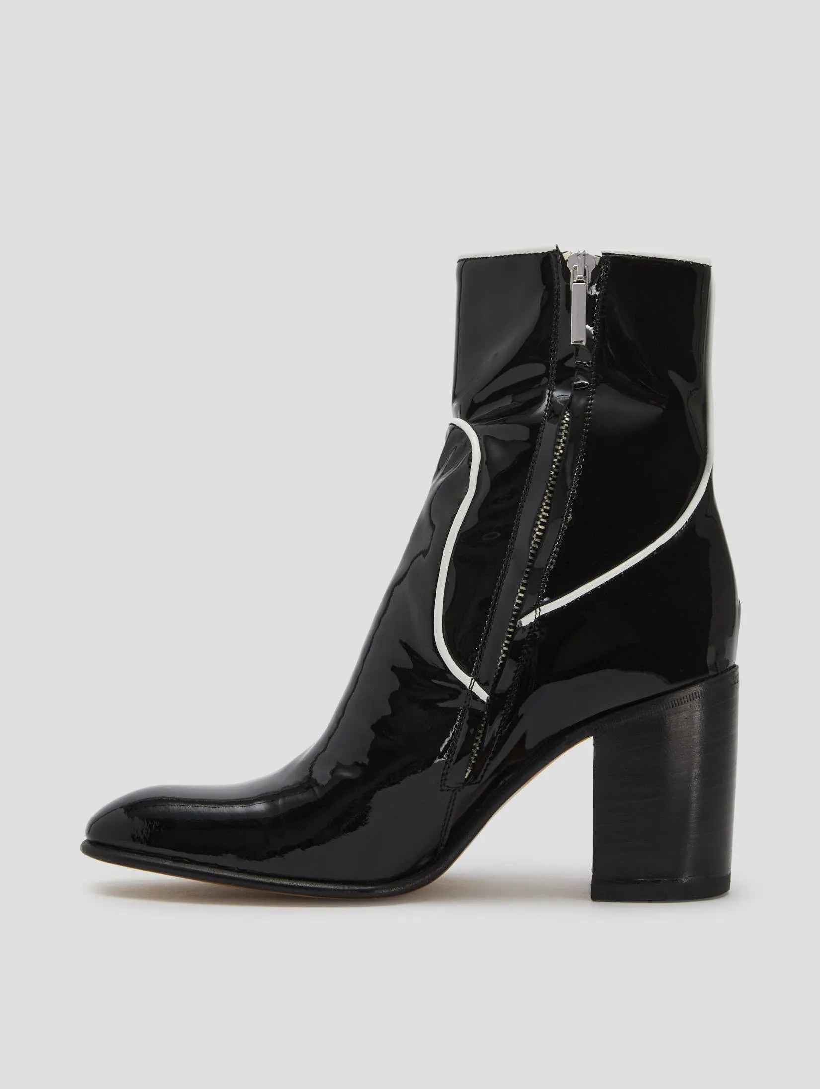 JANIS  80MM DECO ANKLE BOOT IN BLACK WHITE PATENT- Woman