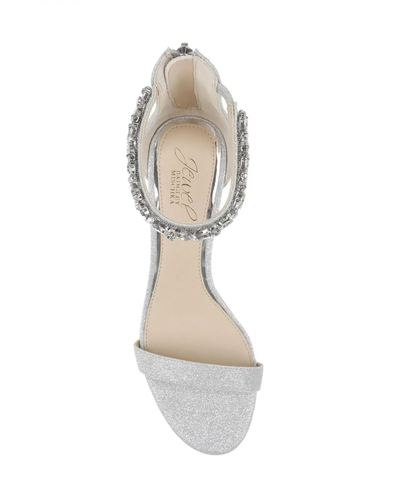Jewel Badgley Mischka Lydia Evening Sandals Shoes Silver Tone Glitter Gray 11M