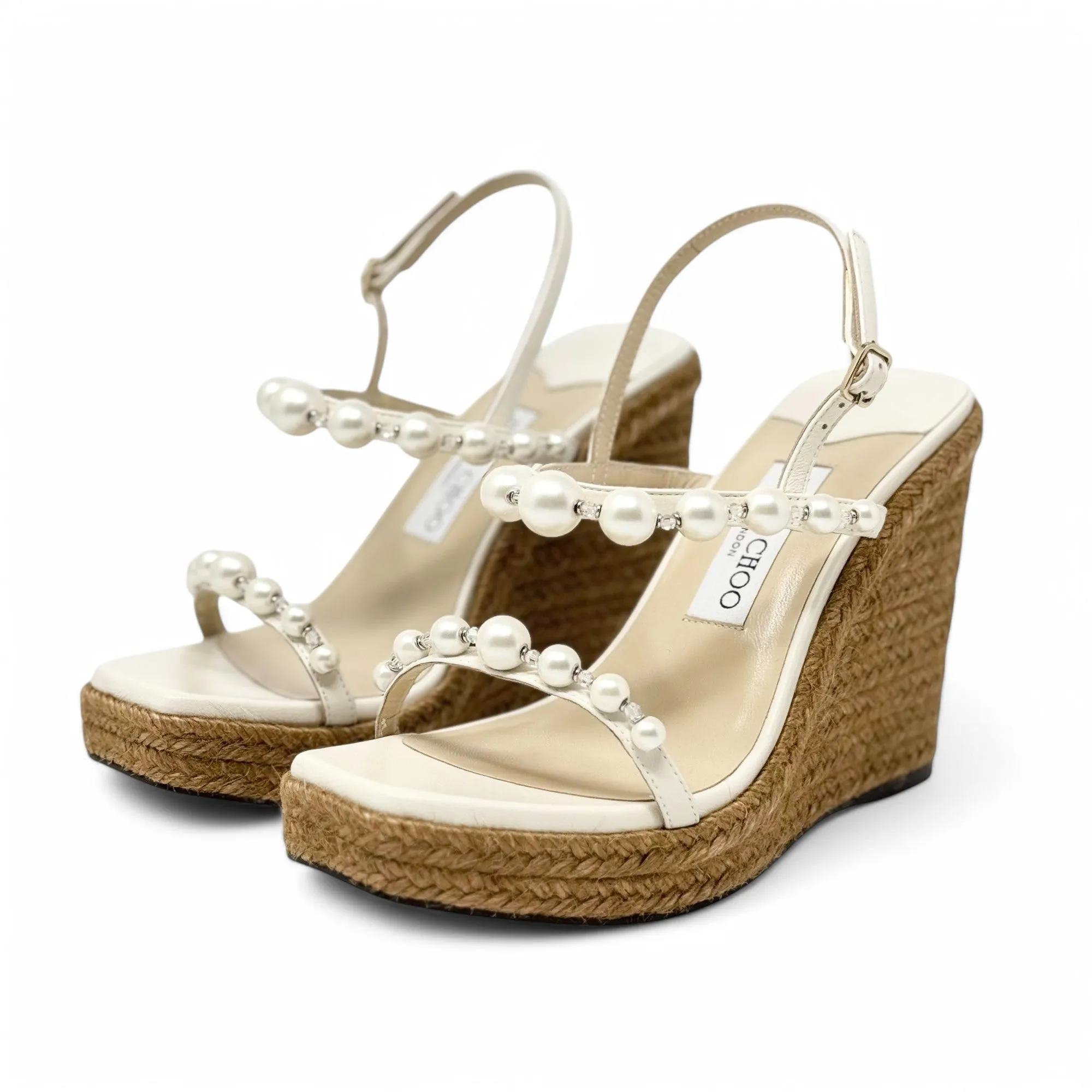 Jimmy Choo Latte Amatuus Wedge Sandals 36.5