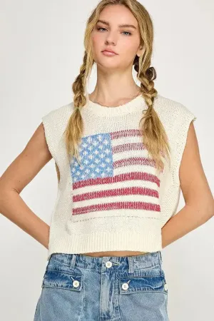 KNIT PULLOVER SWEATER VEST WITH AMERICAN FLAG