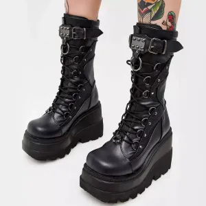 Lace-Up Combat Boot Motorcycle Black Bucke Chunky Boots