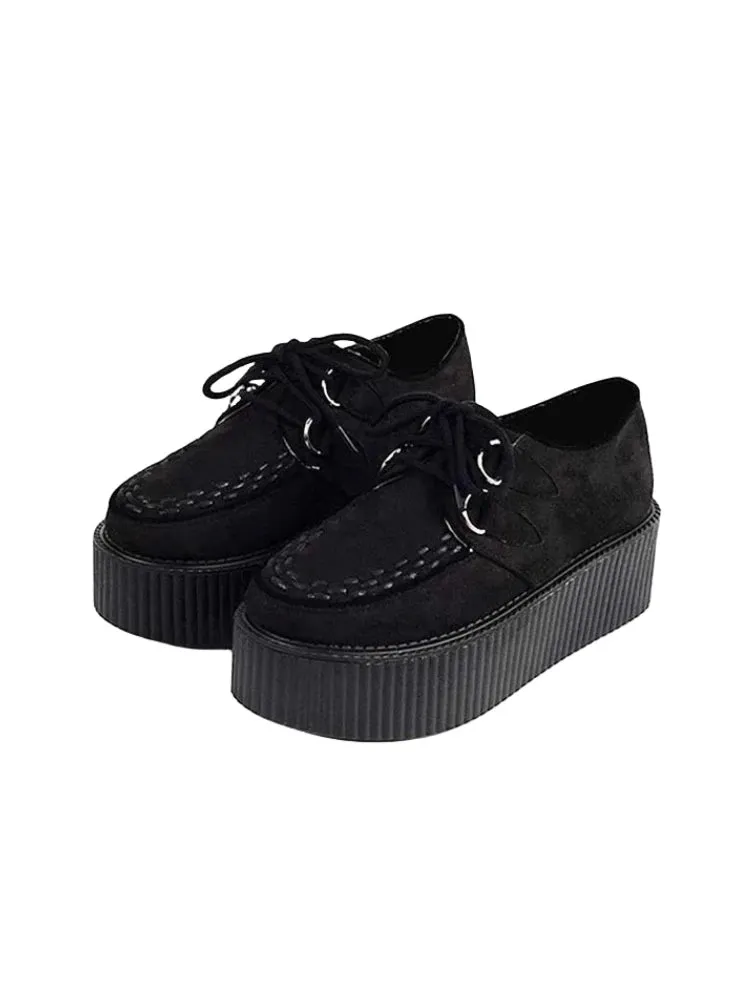 Lace-Up Platform Flats - British Style PU Loafers