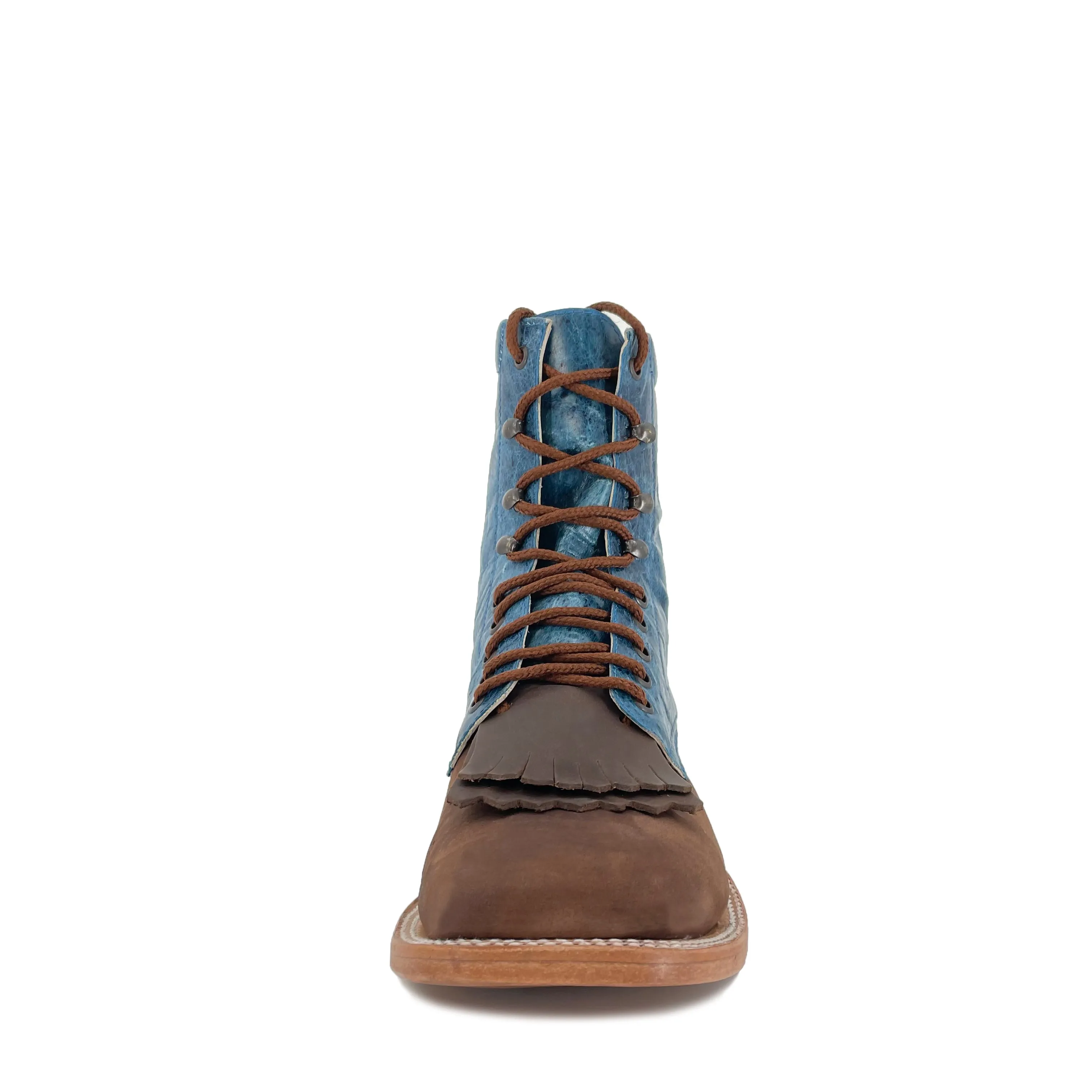Lace Up Western Men's  Boots - Dark Brown Vamp with Turquoise Calf