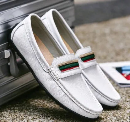 Large size men's first layer cowhide leather shoes soft bottom peas shoes casual sets of feet leather men's shoes