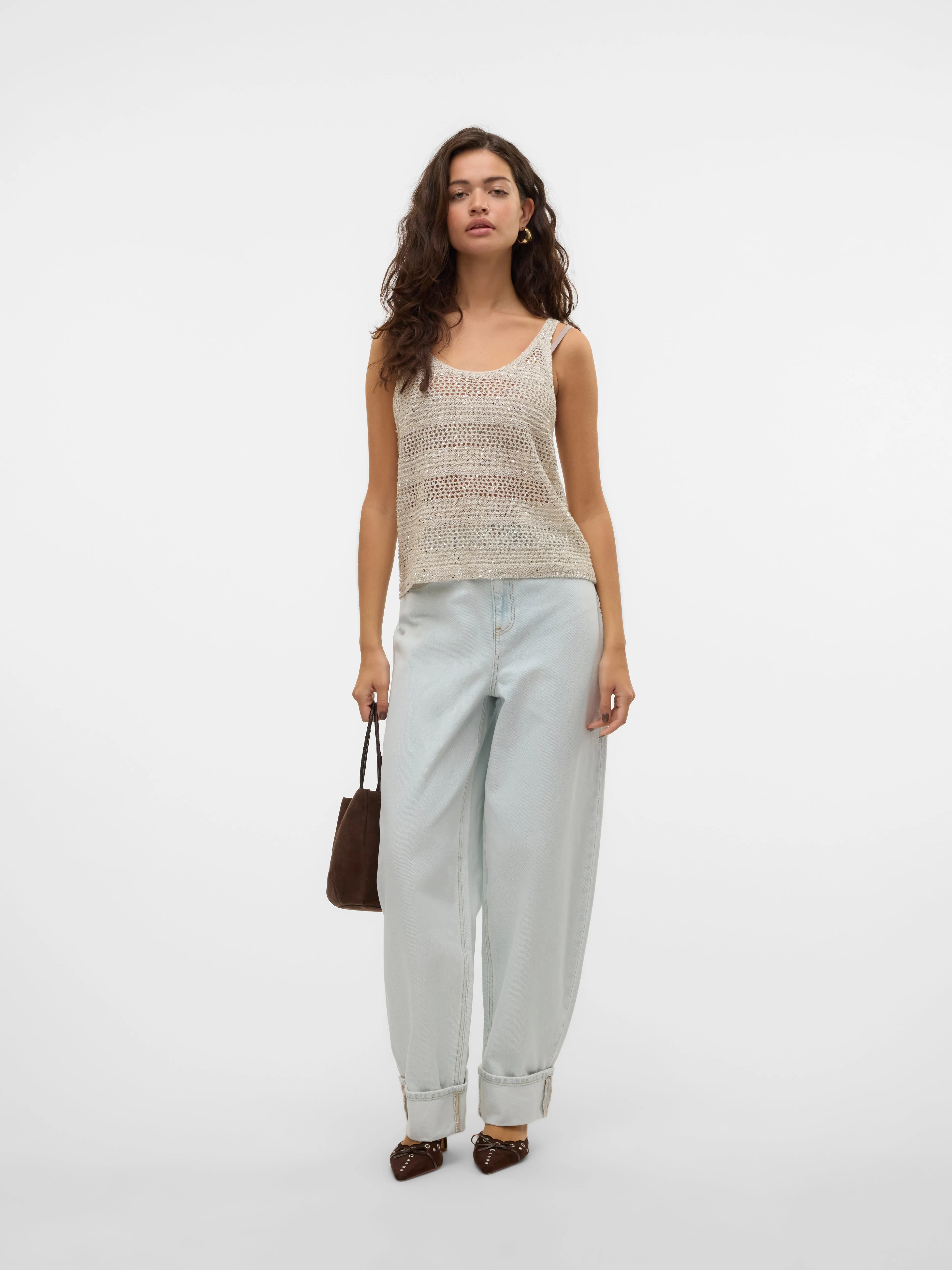 Leilani Cream Stripe Sequin Knit Vest