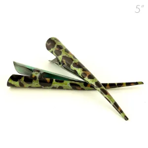Light Green Brightly Colored Animal Print Green Beak Clips - Pair