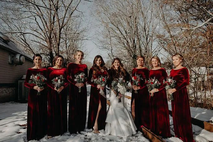 Long Sleeves V-Neck Red Mermaid Popular Modest Cheap Bridesmaid Dresses WG631