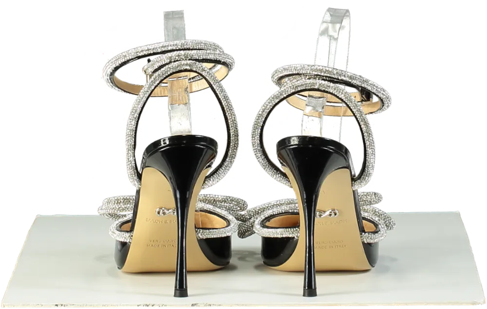 Mach & Mach Black Crystal Bow Embellished Satin Sandals EU 41 UK 8