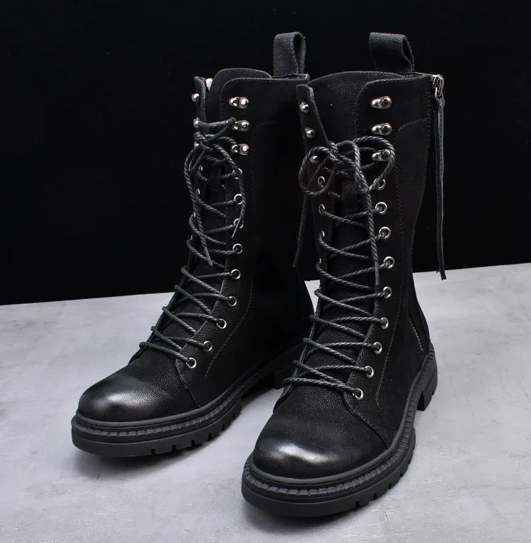 Martin Boots Round Toe Middle Tube Leather Boots Men's Cowboy Boot