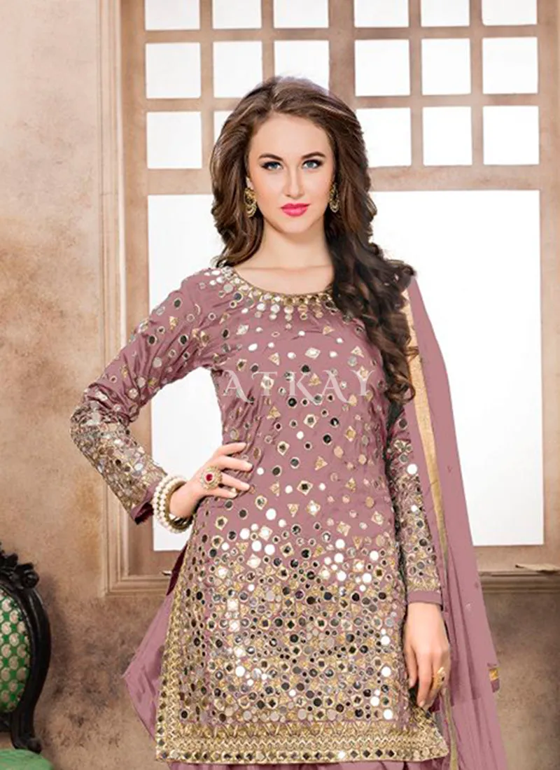 Mauve Mirror Work Punjabi Suit