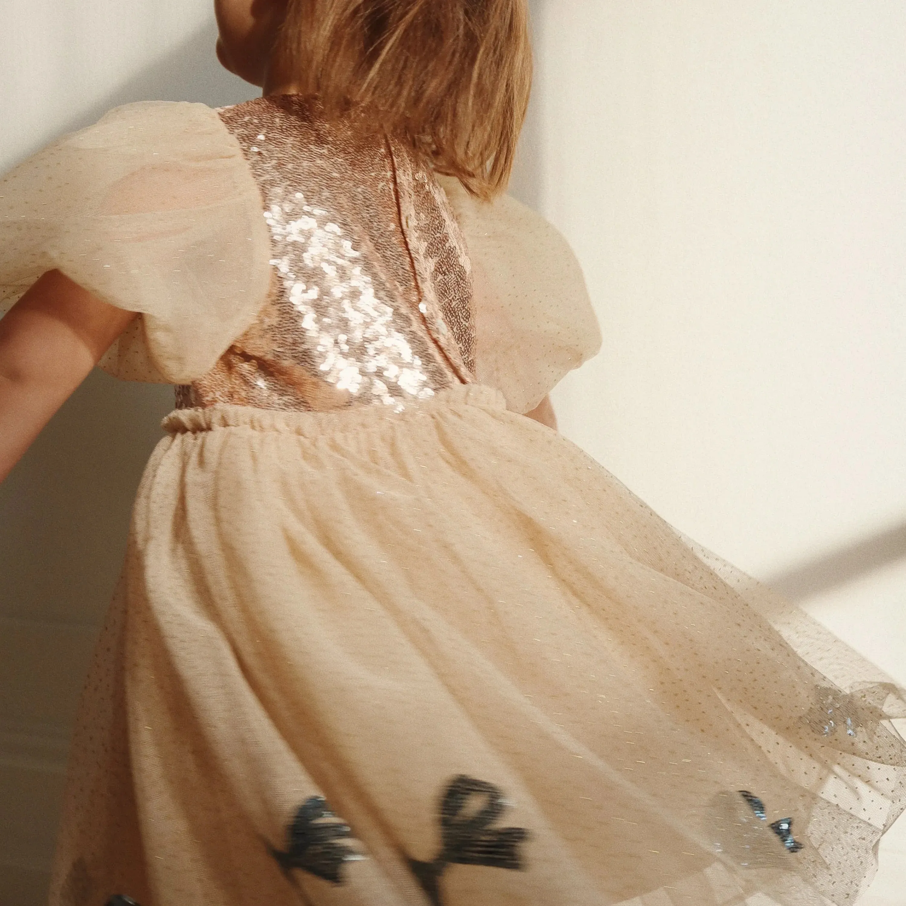 Mei Bow Sequinned Tulle Party Dress (Smoke Grey)