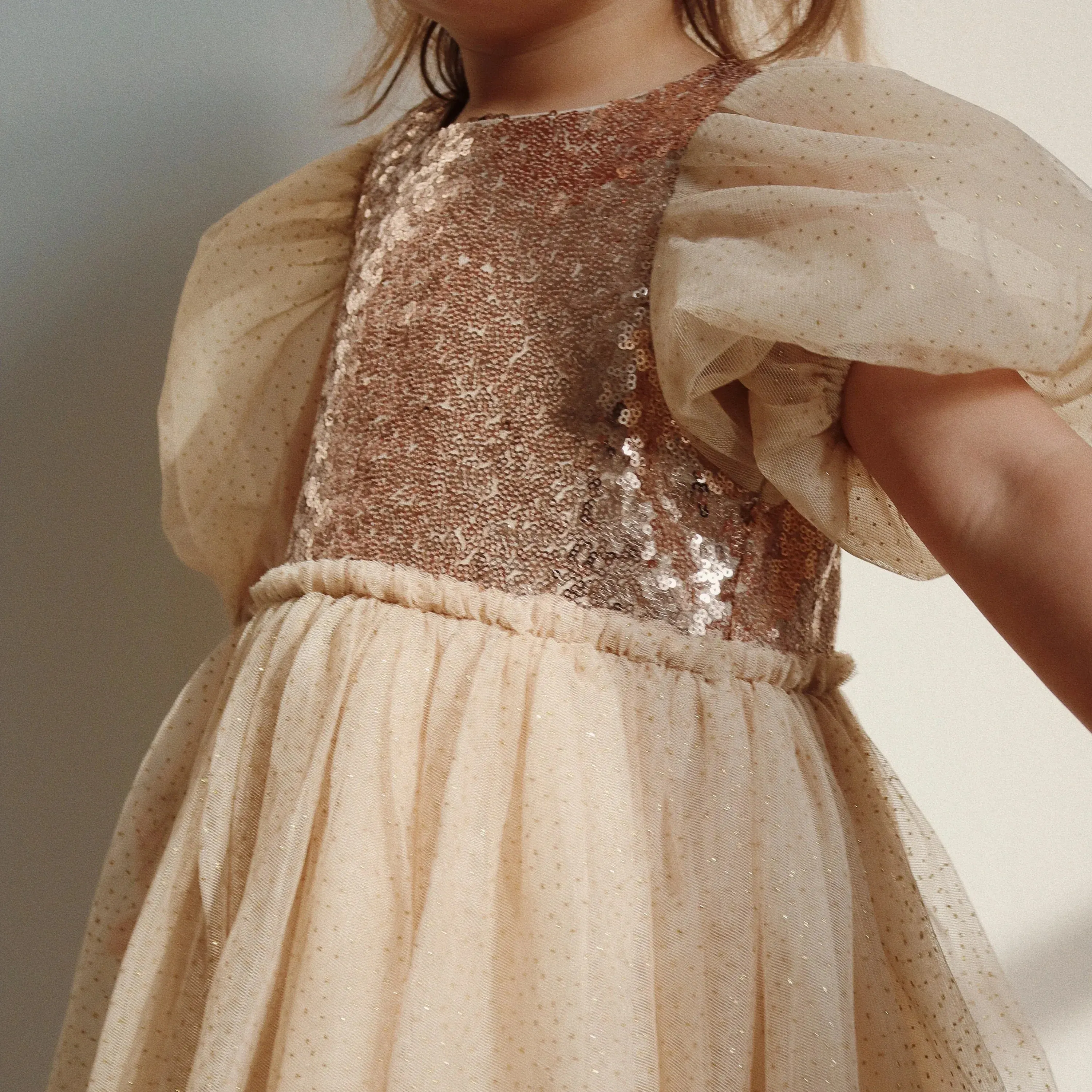 Mei Bow Sequinned Tulle Party Dress (Smoke Grey)