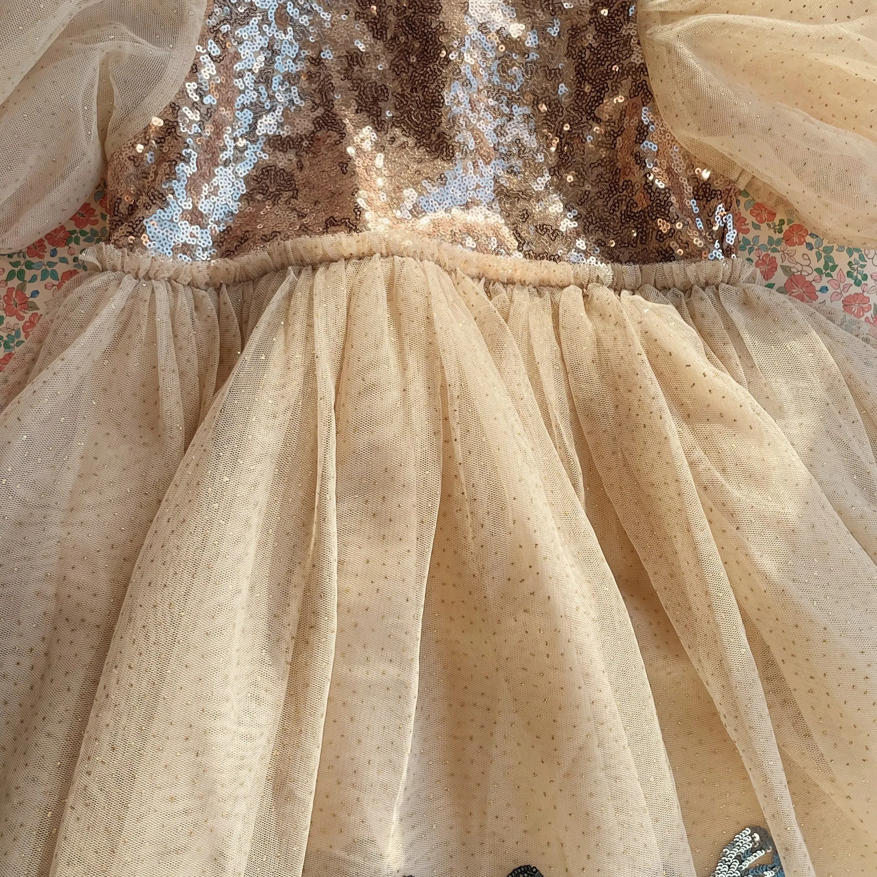 Mei Bow Sequinned Tulle Party Dress (Smoke Grey)
